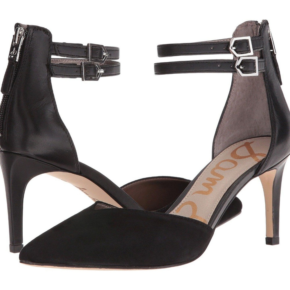 Sam Edelman Black Two-Strap Pointed-Toe Heels